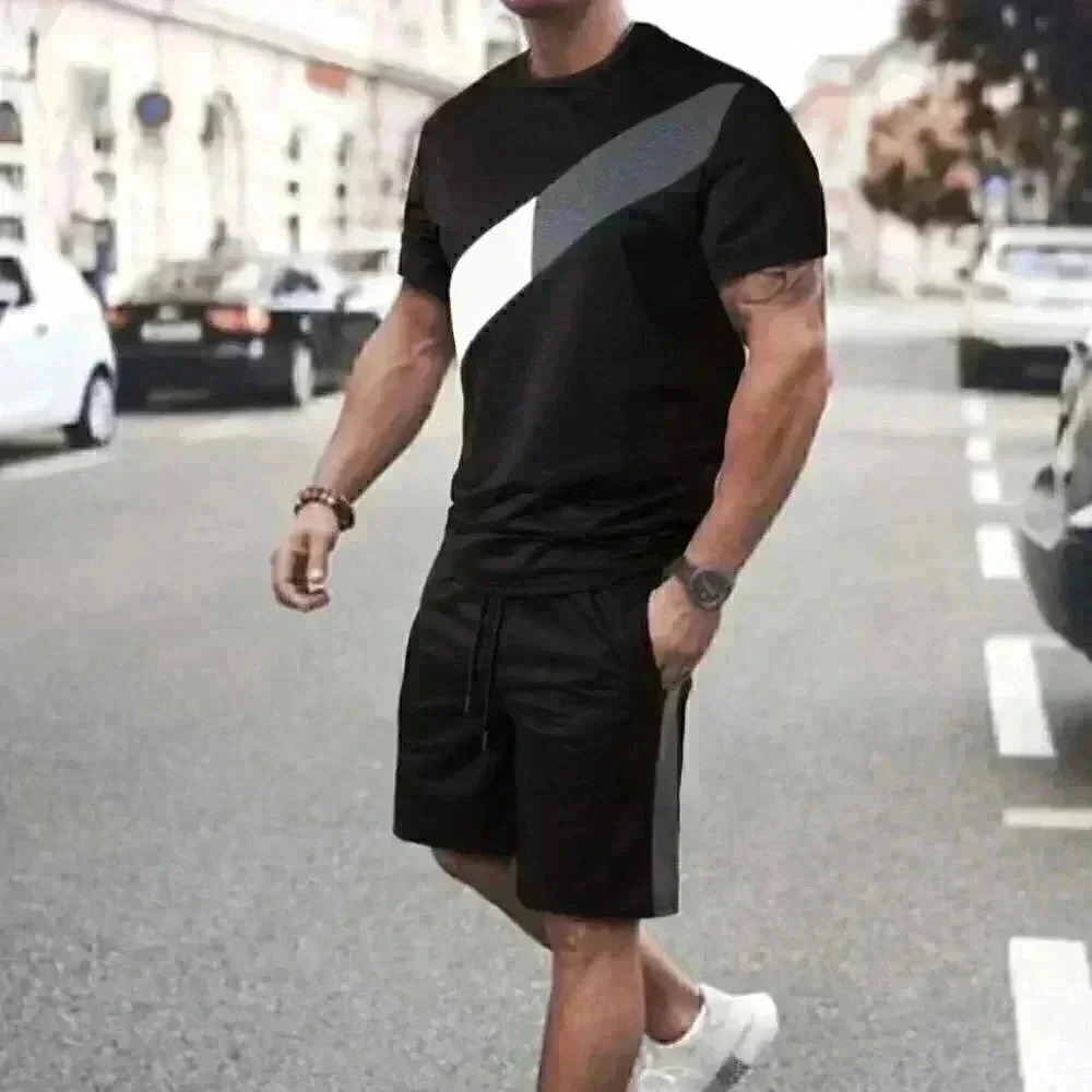 Black & White Mens Tee & Shorts Set